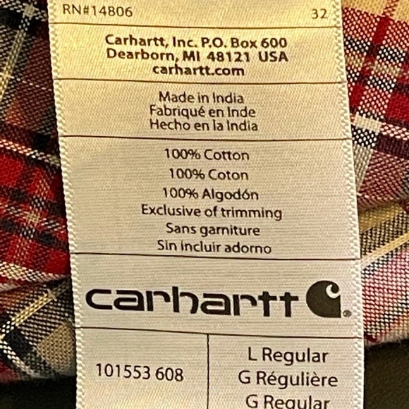 Carhartt relaxed fit size large plaid shirt sleeve button down 100% cotton - Picture 8 of 14